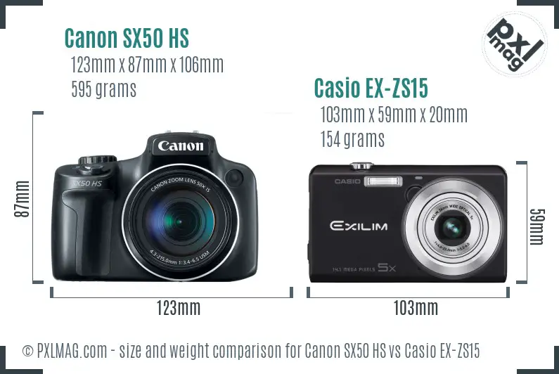 Canon SX50 HS vs Casio EX-ZS15 size comparison