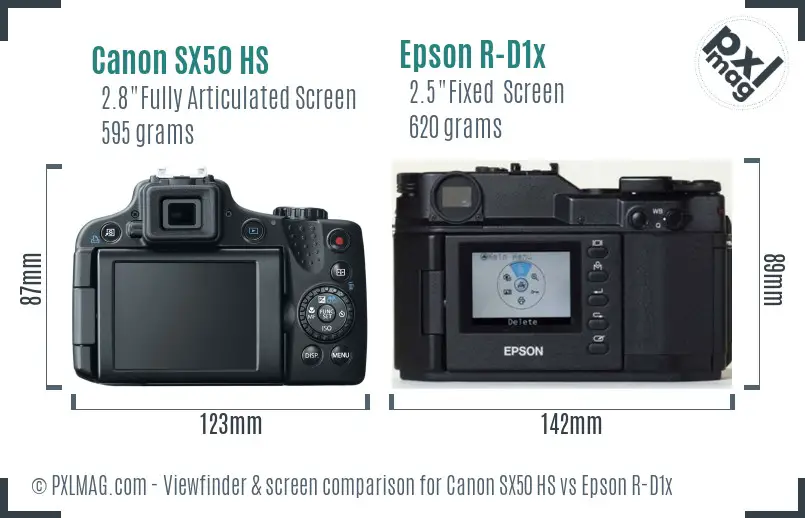 Canon SX50 HS vs Epson R-D1x Screen and Viewfinder comparison