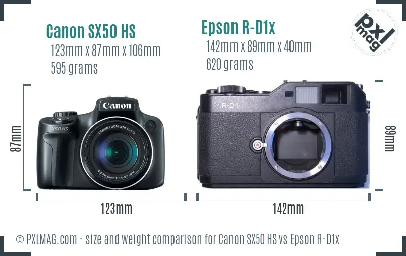 Canon SX50 HS vs Epson R-D1x size comparison