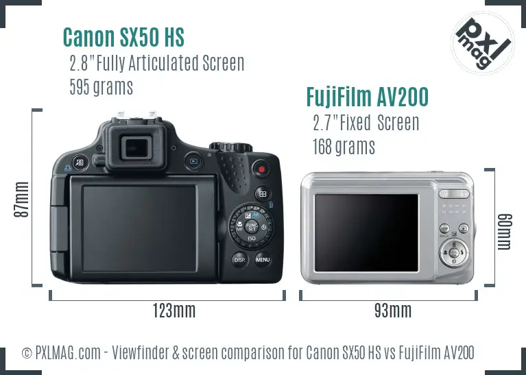 Canon SX50 HS vs FujiFilm AV200 Screen and Viewfinder comparison