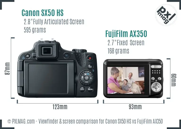 Canon SX50 HS vs FujiFilm AX350 Screen and Viewfinder comparison Canon SX50 HS vs FujiFilm AX350 Screen and Viewfinder comparison