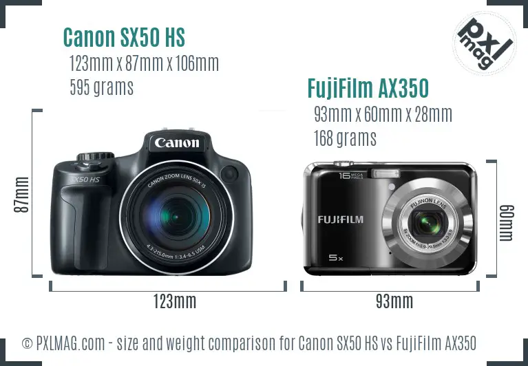 Canon SX50 HS vs FujiFilm AX350 size comparison Canon SX50 HS vs FujiFilm AX350 size comparison