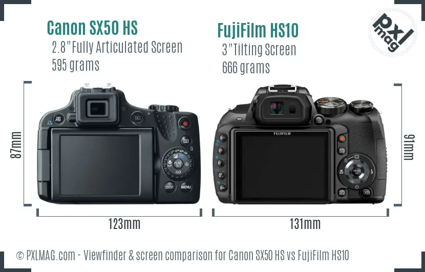 Canon SX50 HS vs FujiFilm HS10 Screen and Viewfinder comparison