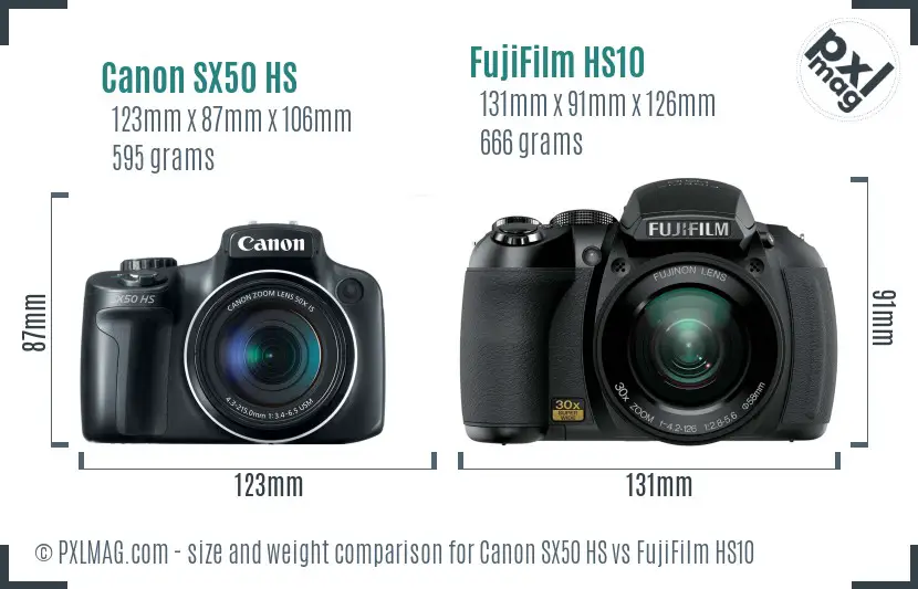 Canon SX50 HS vs FujiFilm HS10 size comparison
