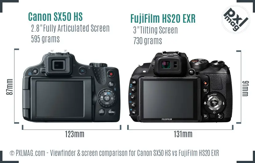 Canon SX50 HS vs FujiFilm HS20 EXR Screen and Viewfinder comparison