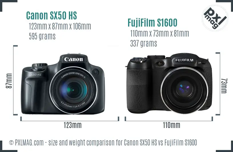 Canon SX50 HS vs FujiFilm S1600 size comparison