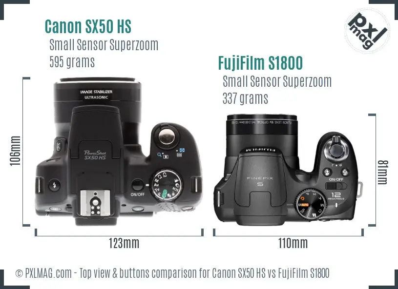 Canon SX50 HS vs FujiFilm S1800 top view buttons comparison