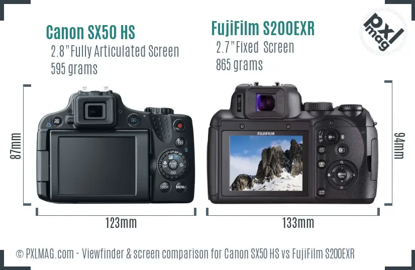 Canon SX50 HS vs FujiFilm S200EXR Screen and Viewfinder comparison