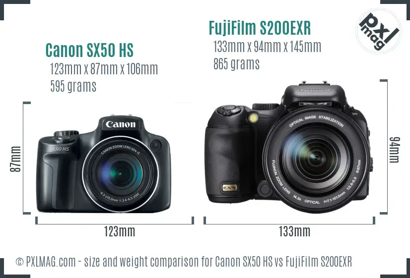 Canon SX50 HS vs FujiFilm S200EXR size comparison