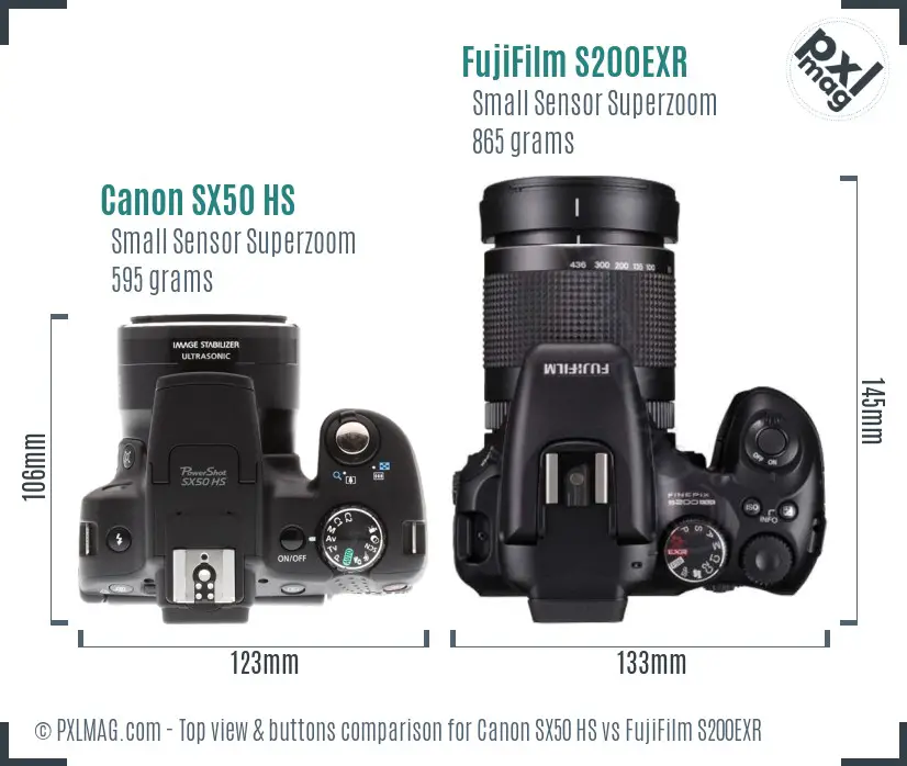 Canon SX50 HS vs FujiFilm S200EXR top view buttons comparison