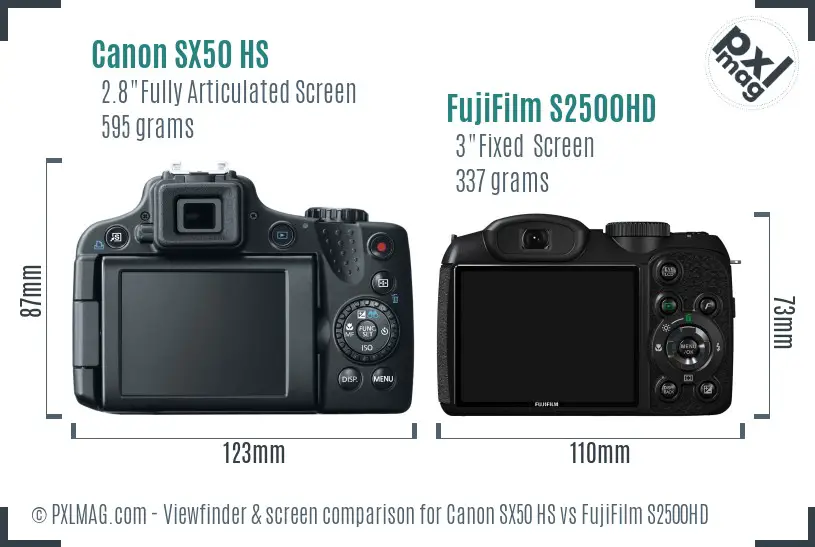 Canon SX50 HS vs FujiFilm S2500HD Screen and Viewfinder comparison