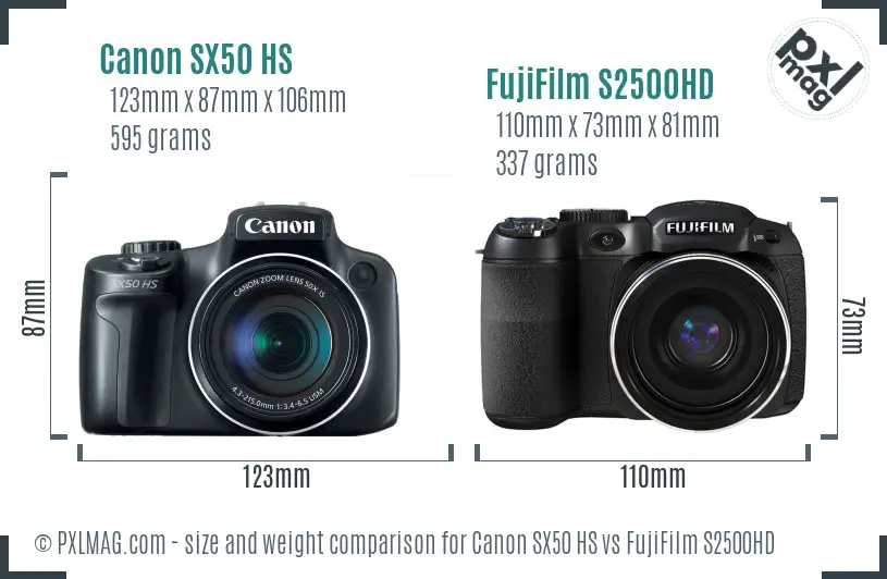 Canon SX50 HS vs FujiFilm S2500HD size comparison