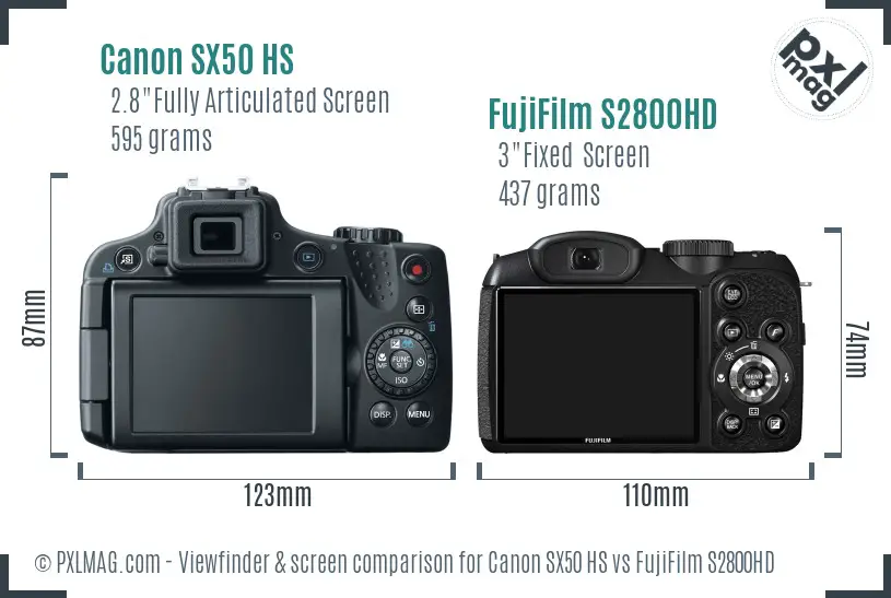 Canon SX50 HS vs FujiFilm S2800HD Screen and Viewfinder comparison