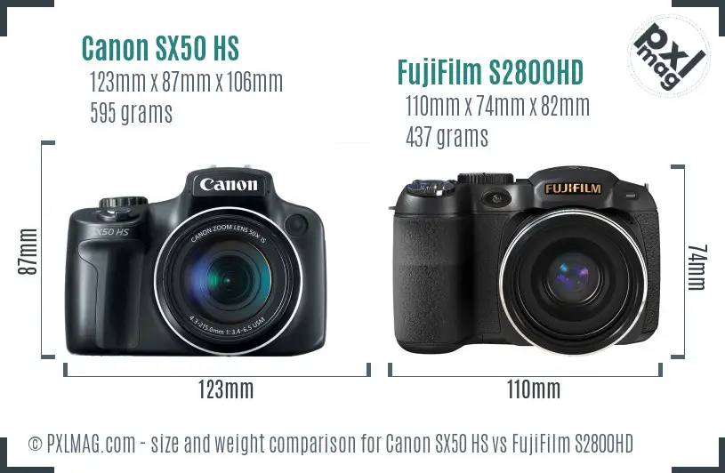 Canon SX50 HS vs FujiFilm S2800HD size comparison