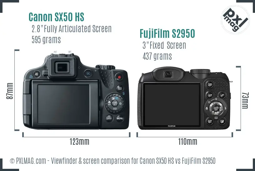 Canon SX50 HS vs FujiFilm S2950 Screen and Viewfinder comparison