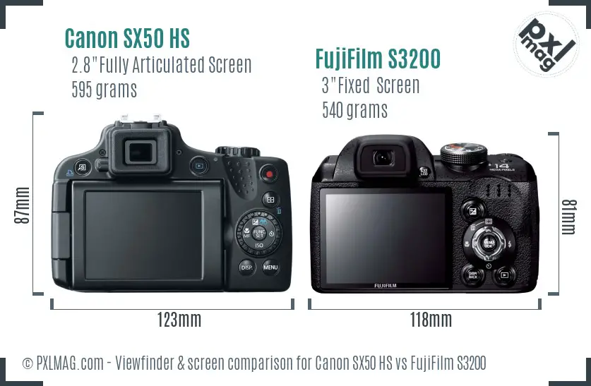 Canon SX50 HS vs FujiFilm S3200 Screen and Viewfinder comparison
