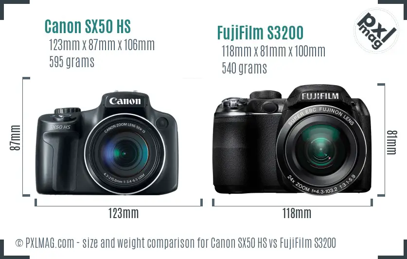 Canon SX50 HS vs FujiFilm S3200 size comparison