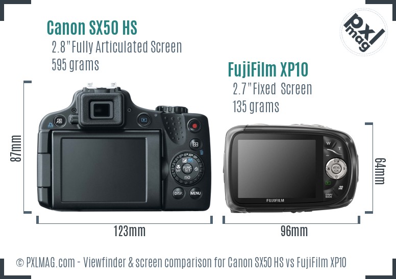 Canon SX50 HS vs FujiFilm XP10 Screen and Viewfinder comparison