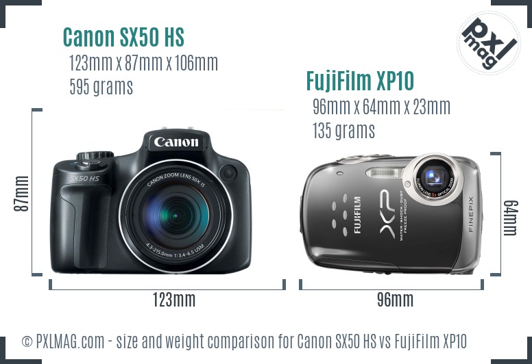 Canon SX50 HS vs FujiFilm XP10 size comparison