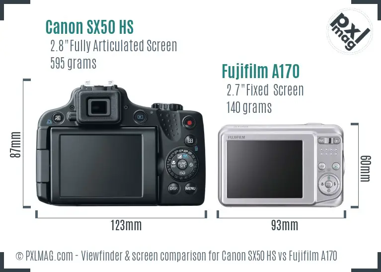 Canon SX50 HS vs Fujifilm A170 Screen and Viewfinder comparison