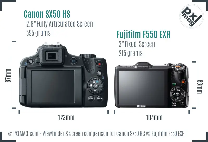 Canon SX50 HS vs Fujifilm F550 EXR Screen and Viewfinder comparison