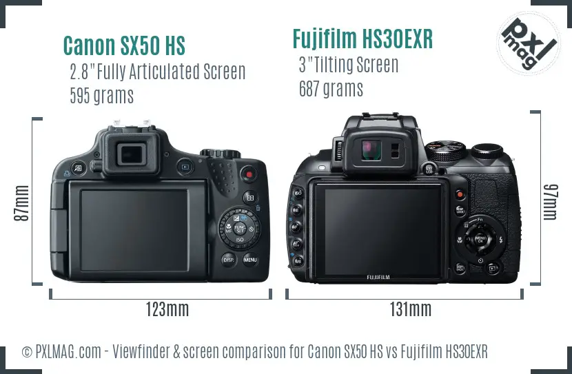 Canon SX50 HS vs Fujifilm HS30EXR Screen and Viewfinder comparison