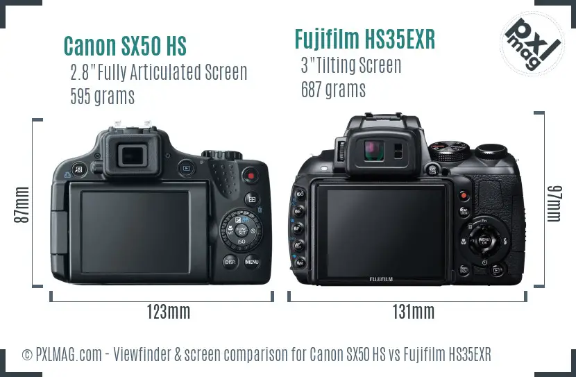 Canon SX50 HS vs Fujifilm HS35EXR Screen and Viewfinder comparison