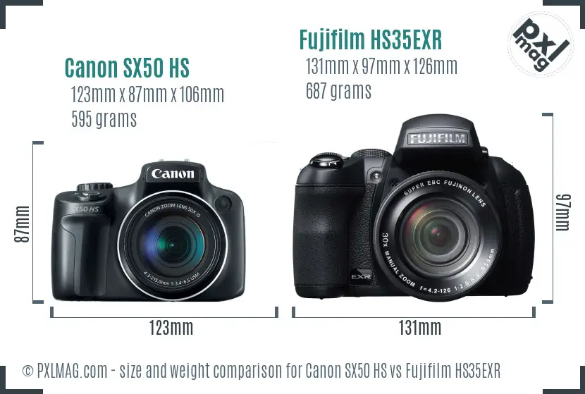 Canon SX50 HS vs Fujifilm HS35EXR size comparison