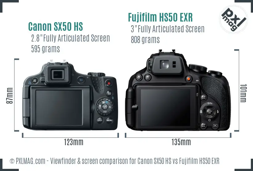 Canon SX50 HS vs Fujifilm HS50 EXR Screen and Viewfinder comparison