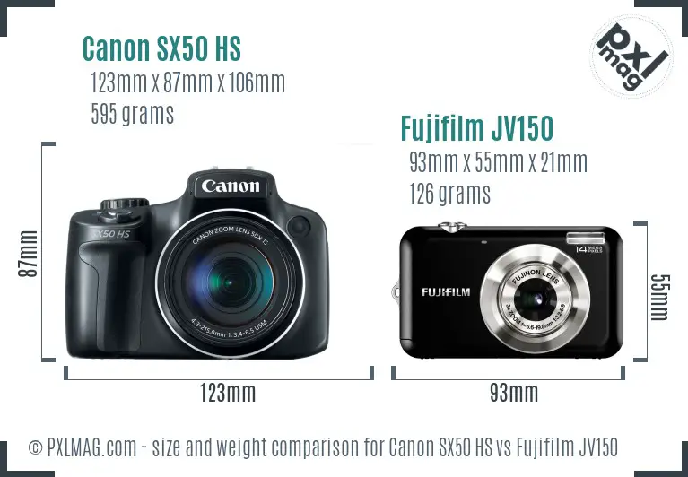 Canon SX50 HS vs Fujifilm JV150 size comparison