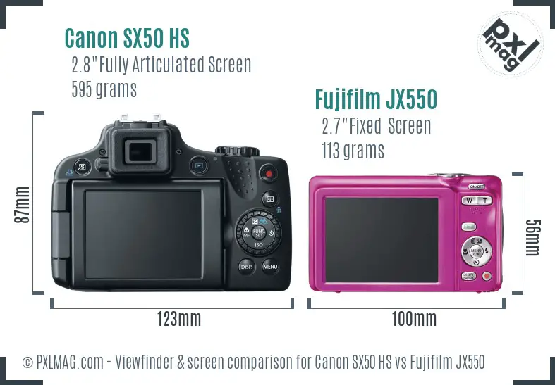 Canon SX50 HS vs Fujifilm JX550 Screen and Viewfinder comparison Canon SX50 HS vs Fujifilm JX550 Screen and Viewfinder comparison