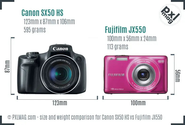Canon SX50 HS vs Fujifilm JX550 size comparison Canon SX50 HS vs Fujifilm JX550 size comparison