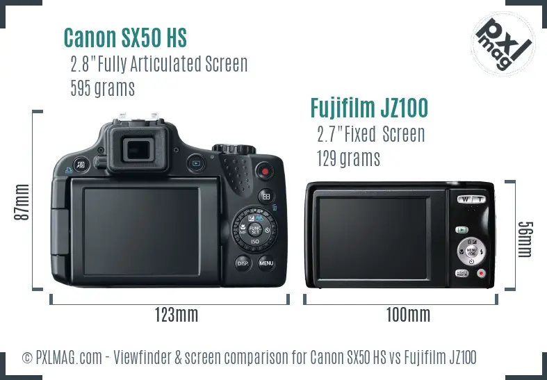 Canon SX50 HS vs Fujifilm JZ100 Screen and Viewfinder comparison