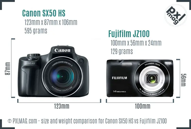 Canon SX50 HS vs Fujifilm JZ100 size comparison