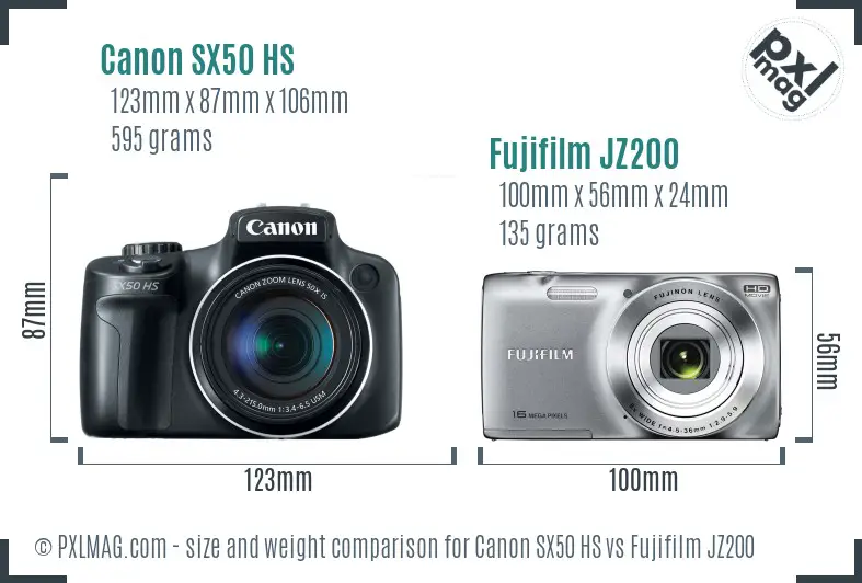 Canon SX50 HS vs Fujifilm JZ200 size comparison