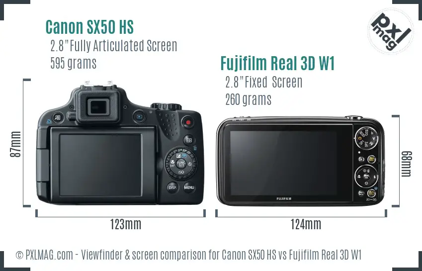 Canon SX50 HS vs Fujifilm Real 3D W1 Screen and Viewfinder comparison