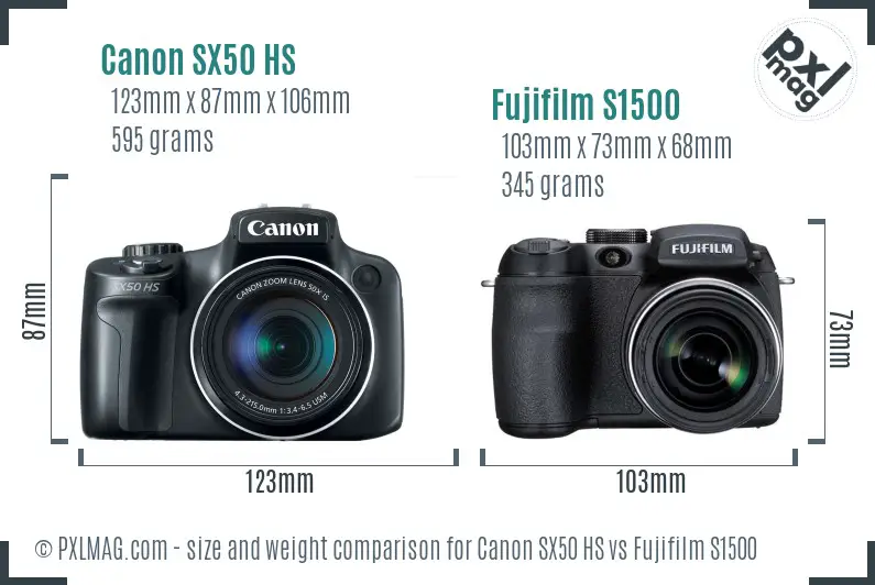 Canon SX50 HS vs Fujifilm S1500 size comparison