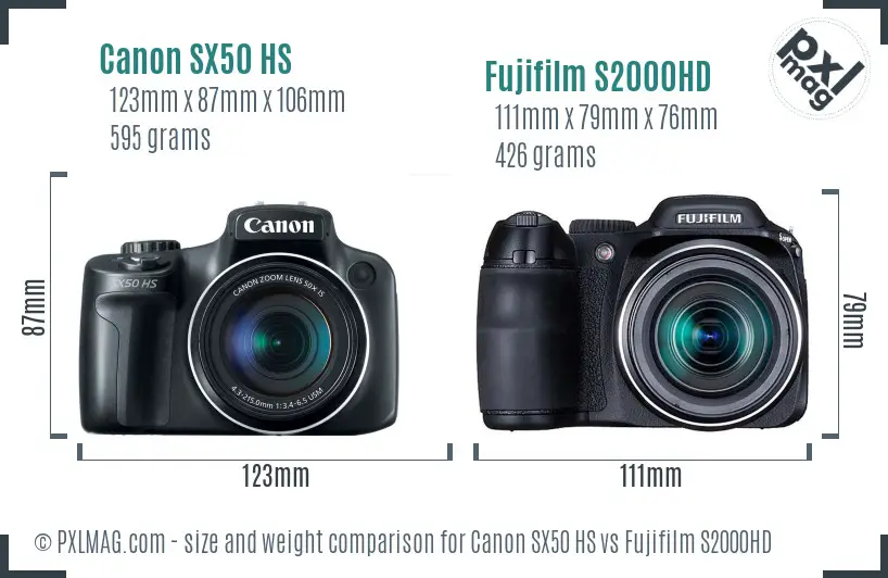 Canon SX50 HS vs Fujifilm S2000HD size comparison