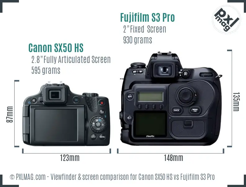 Canon SX50 HS vs Fujifilm S3 Pro Screen and Viewfinder comparison Canon SX50 HS vs Fujifilm S3 Pro Screen and Viewfinder comparison