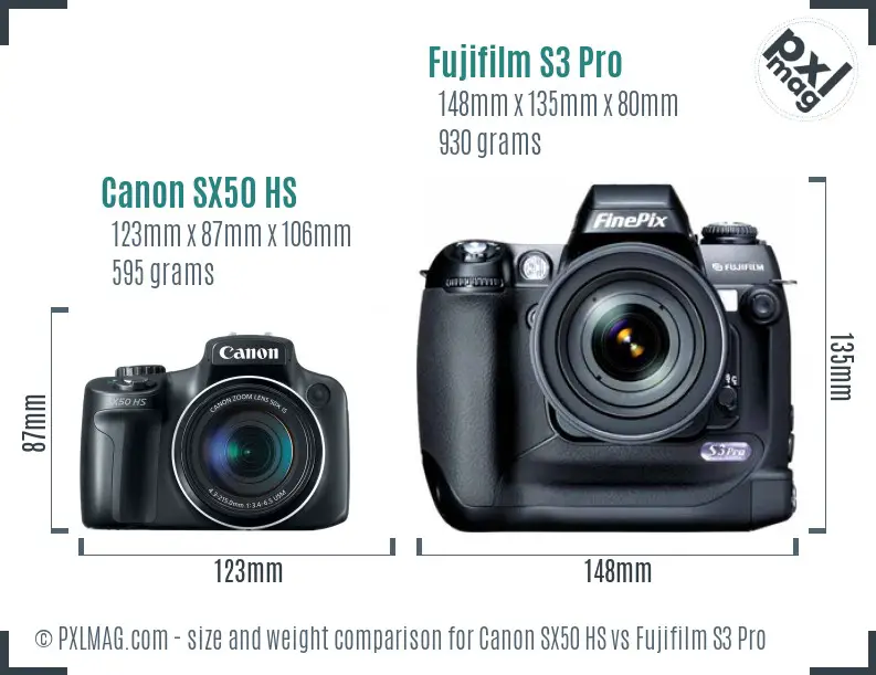 Canon SX50 HS vs Fujifilm S3 Pro size comparison Canon SX50 HS vs Fujifilm S3 Pro size comparison