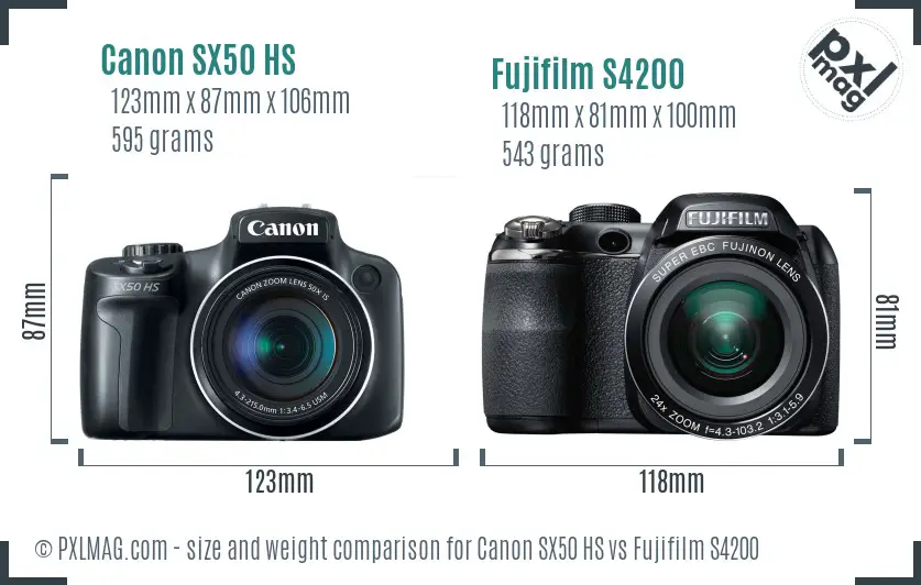 Canon SX50 HS vs Fujifilm S4200 size comparison