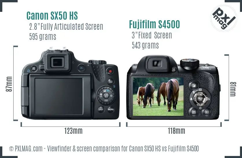 Canon SX50 HS vs Fujifilm S4500 Screen and Viewfinder comparison