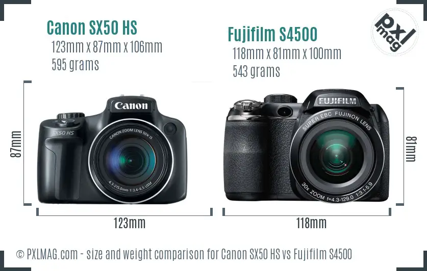Canon SX50 HS vs Fujifilm S4500 size comparison