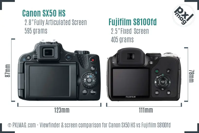 Canon SX50 HS vs Fujifilm S8100fd Screen and Viewfinder comparison