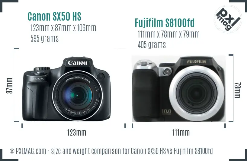 Canon SX50 HS vs Fujifilm S8100fd size comparison