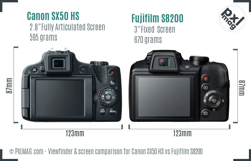 Canon SX50 HS vs Fujifilm S8200 Screen and Viewfinder comparison