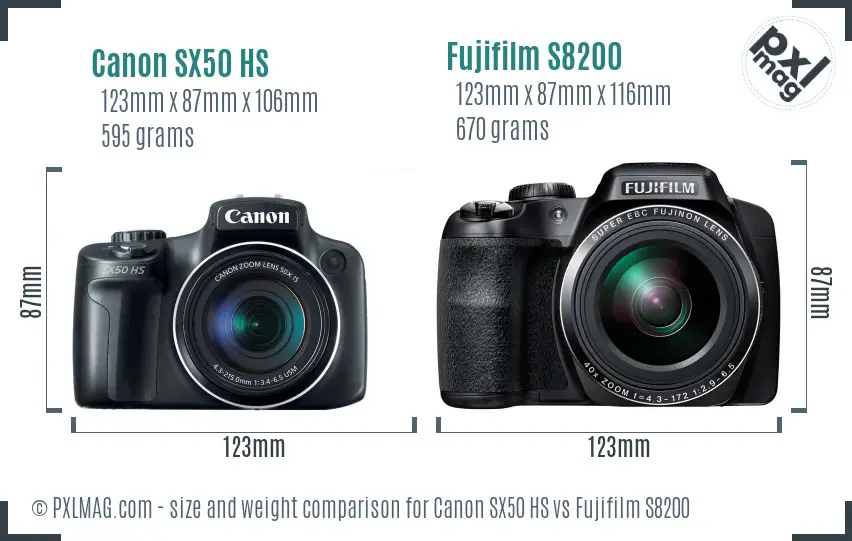 Canon SX50 HS vs Fujifilm S8200 size comparison