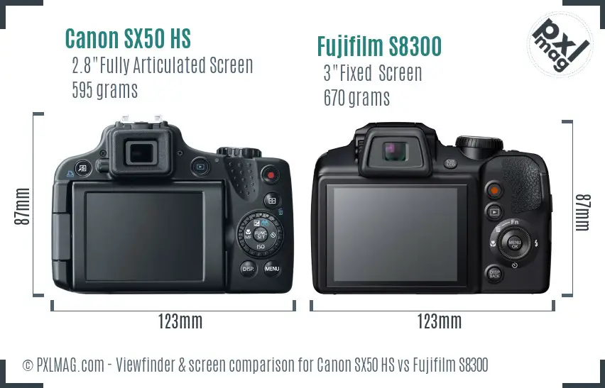 Canon SX50 HS vs Fujifilm S8300 Screen and Viewfinder comparison