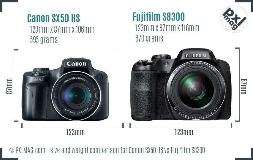 Canon SX50 HS vs Fujifilm S8300 size comparison