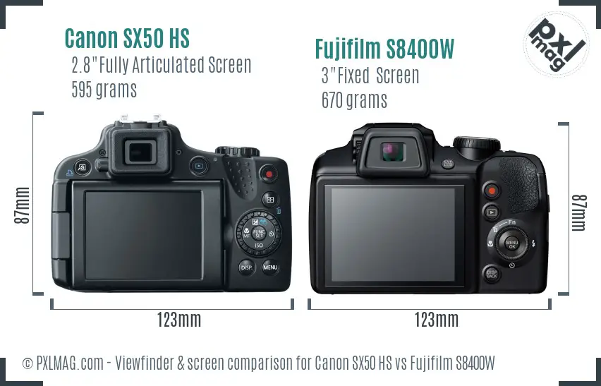 Canon SX50 HS vs Fujifilm S8400W Screen and Viewfinder comparison